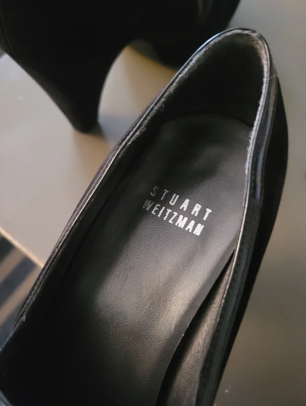 Stuart Weitzman Heeled Loafers Black Suede Leather Classic Quiet Luxury Career 6